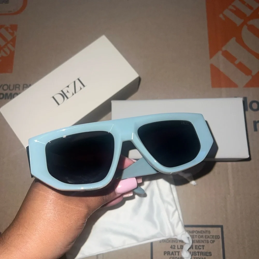 DEZI Light Blue Oversized Rectangular Sunglasses